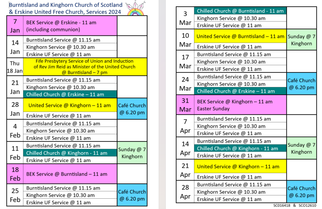 BEK Church Service Schedule 2024